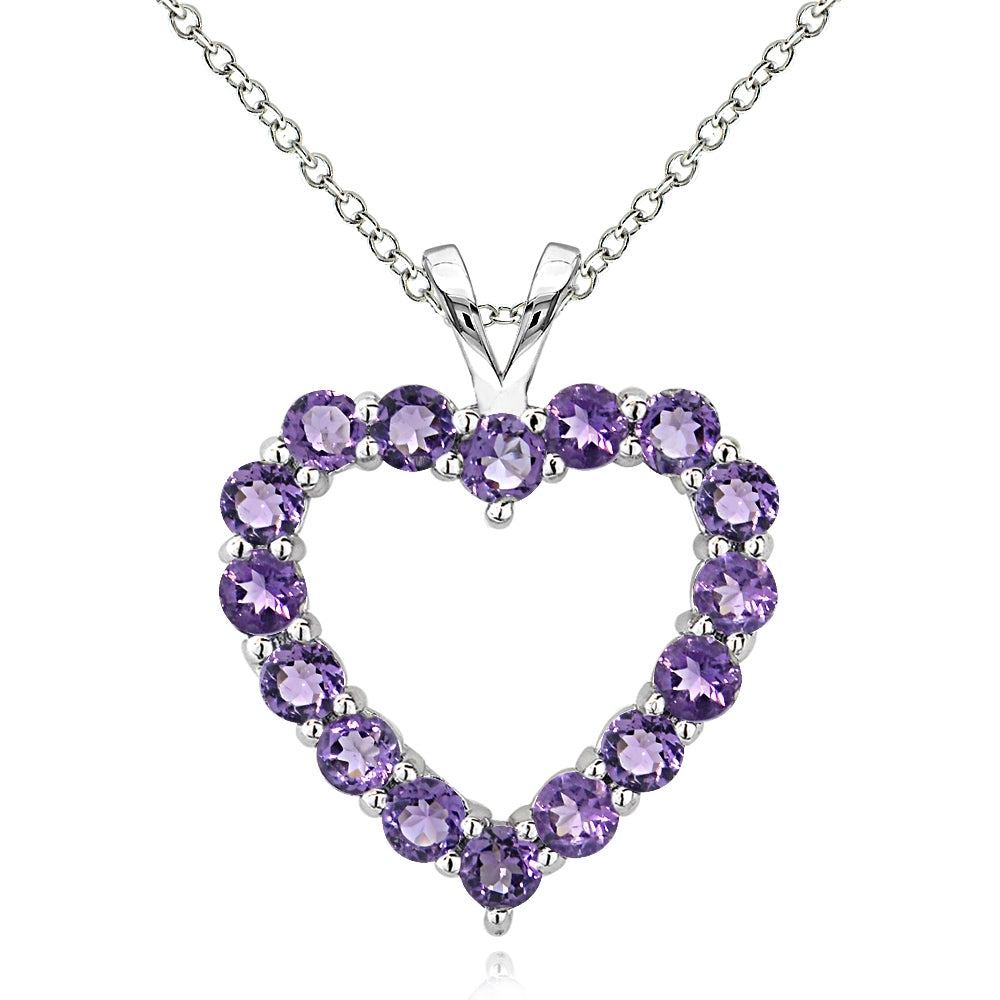 Sterling Silver Amethyst Open Heart Pendant Necklace