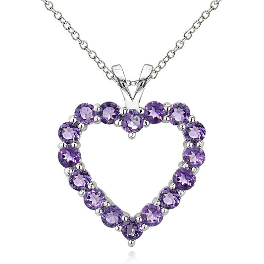 Sterling Silver Amethyst Open Heart Pendant Necklace