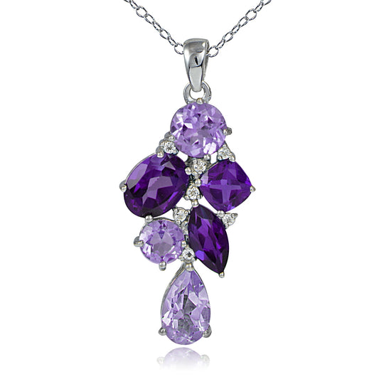 Purple Necklaces for Women Sterling Silver Dark African Amethyst & White Topaz Ombre Cluster Pendant Jewelry Gift