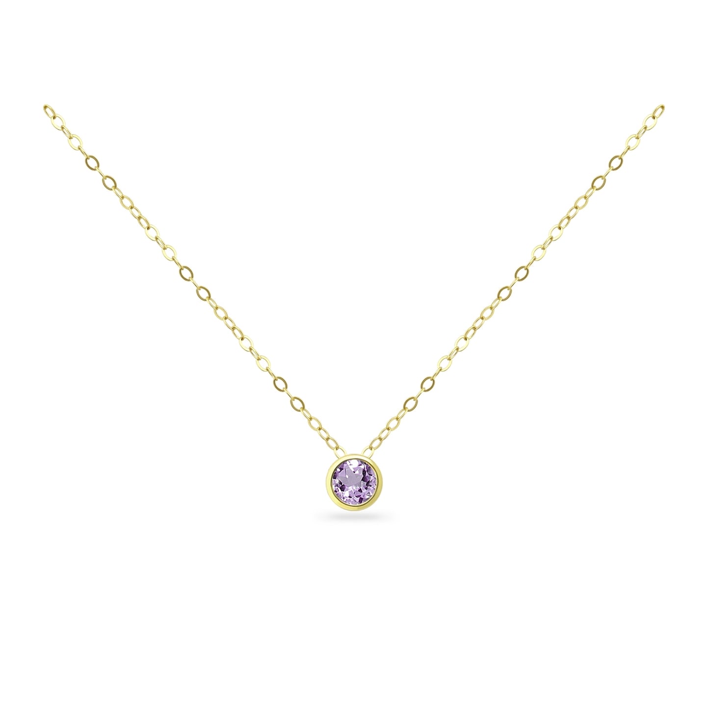 Yellow Gold Flashed Sterling Silver 7mm Bezel Set Amethyst Solitaire Pendant Necklace