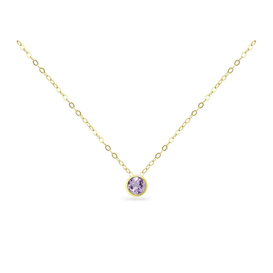 Yellow Gold Flashed Sterling Silver 7mm Bezel Set Amethyst Solitaire Pendant Necklace