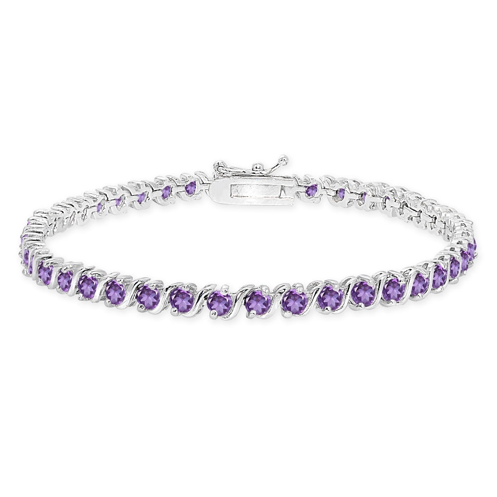 Sterling Silver S Design African Amethyst Tennis Bracelet for Women with Gift Box