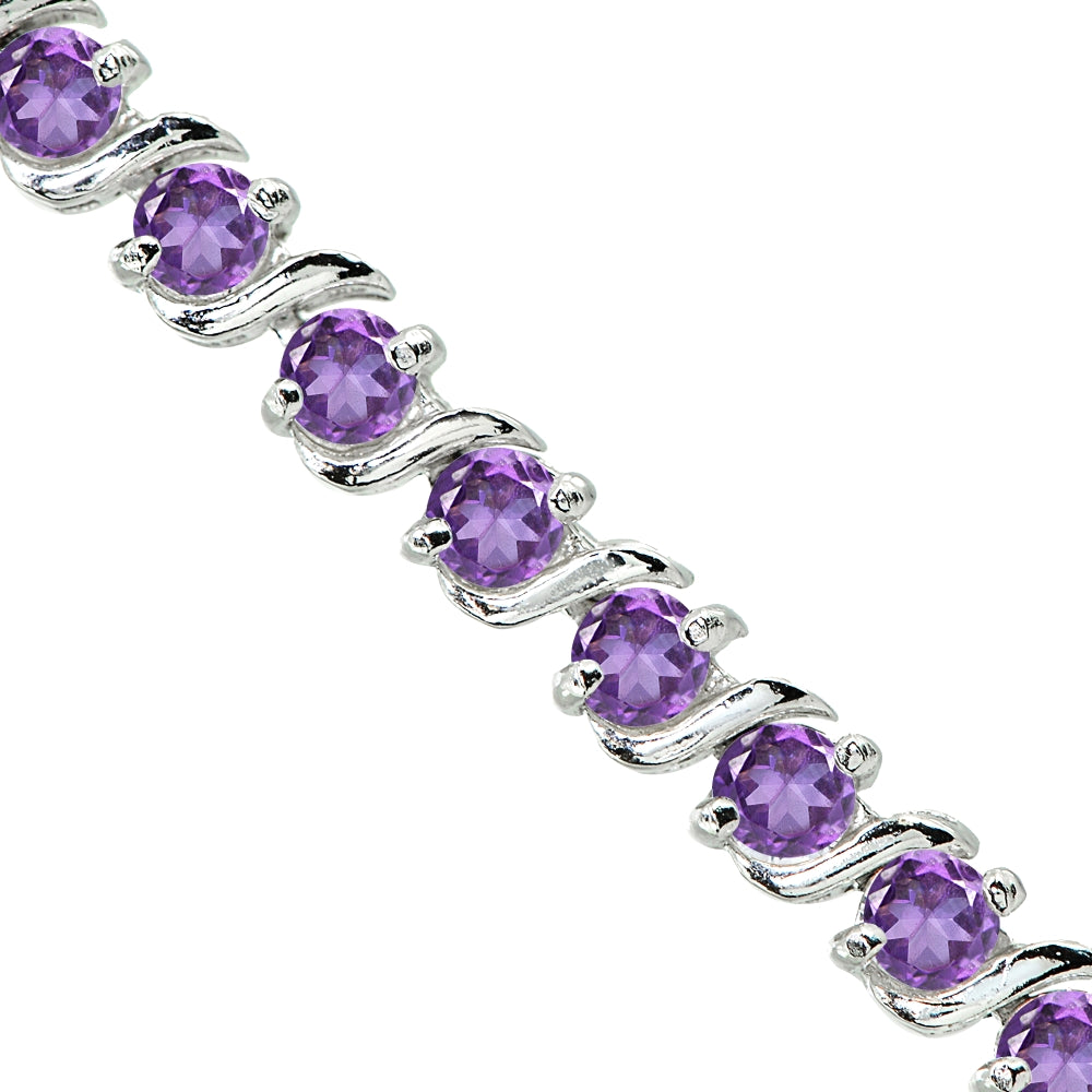 Sterling Silver S Design African Amethyst Tennis Bracelet for Women with Gift Box