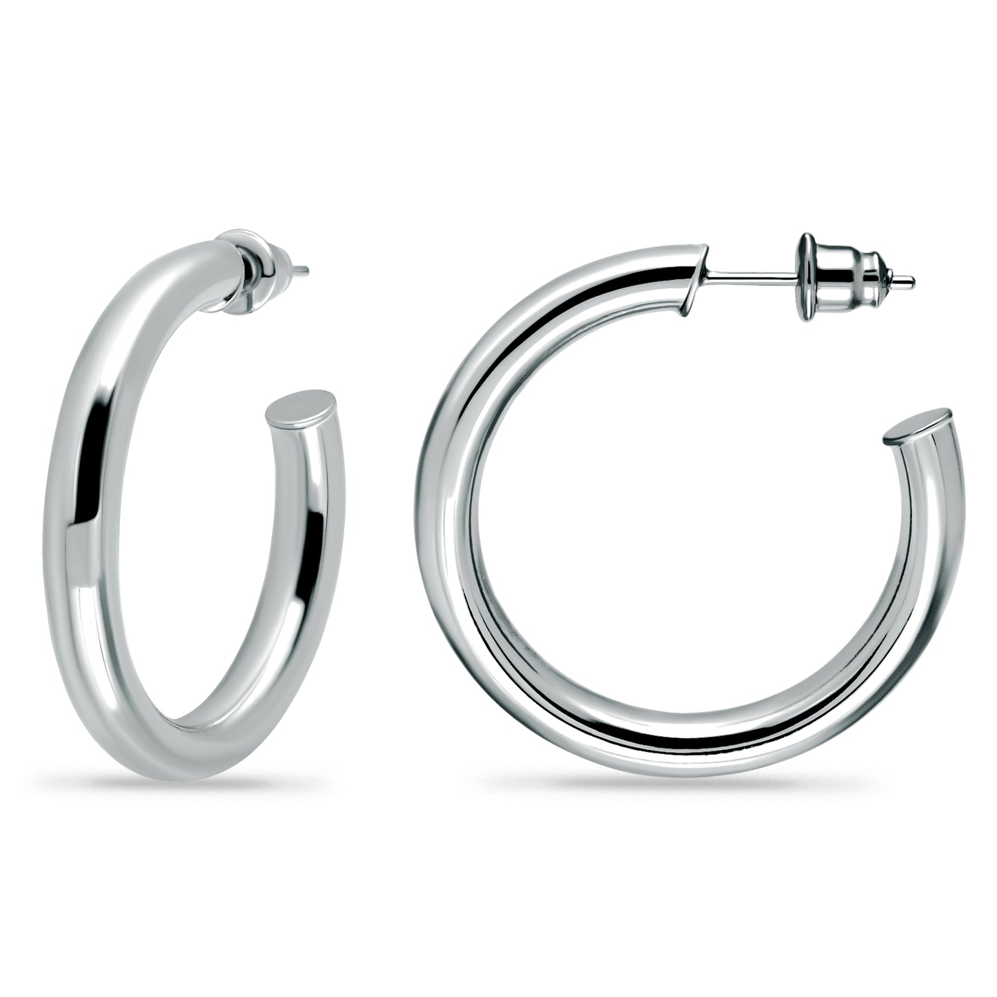 14K White Gold Plated Lightweight Chunky Open Hoop Earrings with Sterling Silver Posts
