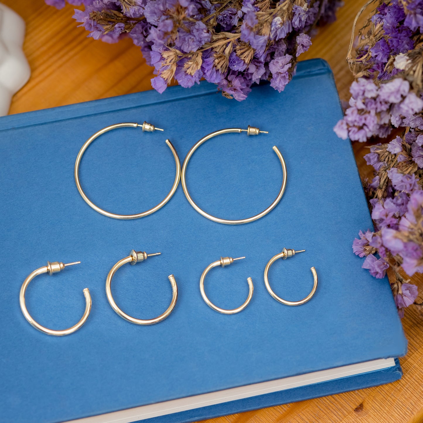 14K Gold Plated Lightweight Open Hoop Earrings with Sterling Silver Posts