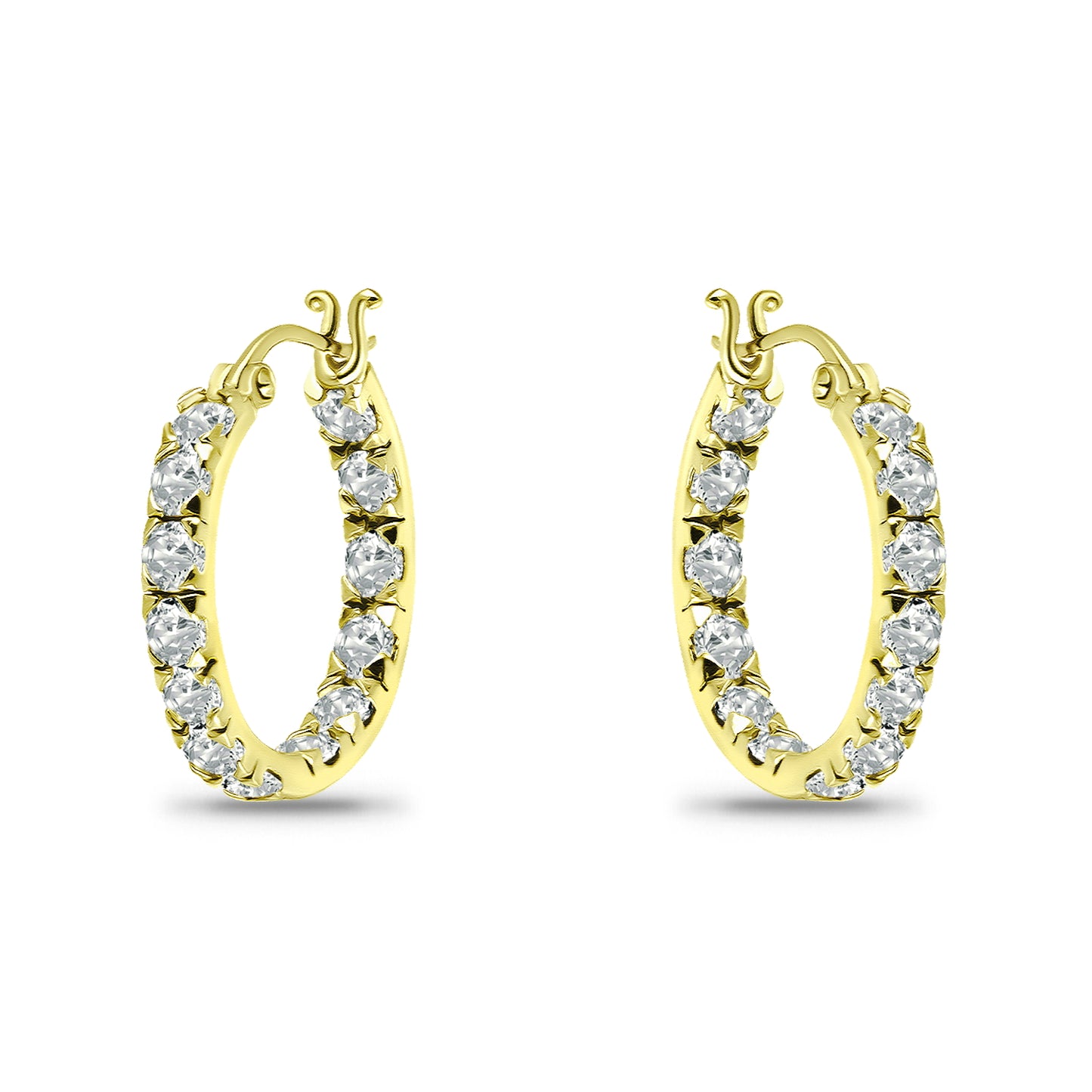 14K Gold Plated Cubic Zirconia Inside Out Hoop Earrings with Sterling Silver Posts