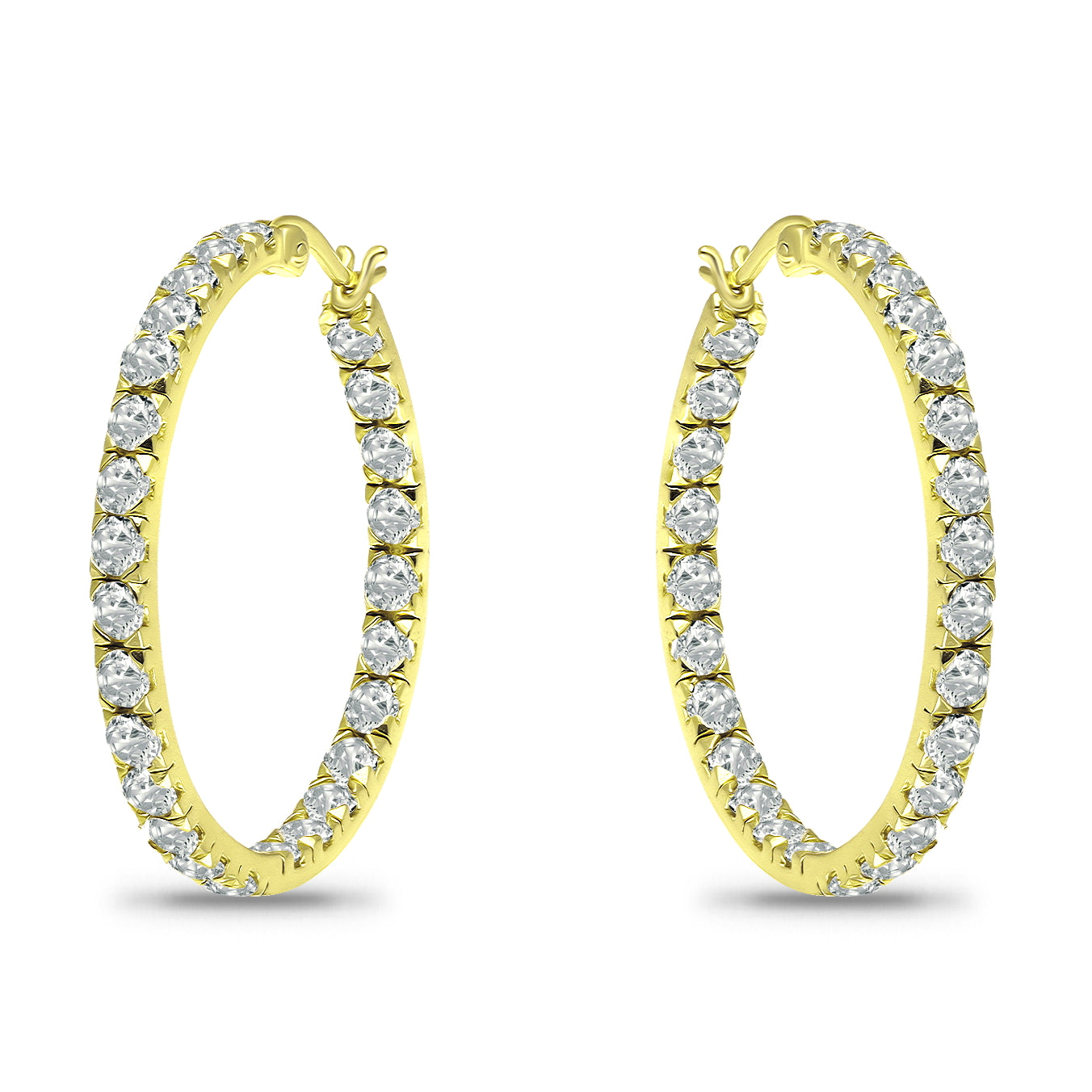 14K Gold Plated Cubic Zirconia Inside Out Hoop Earrings with Sterling Silver Posts