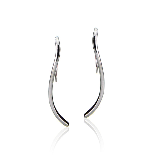 Sterling Silver Polished Wave Hook Drop Earrings