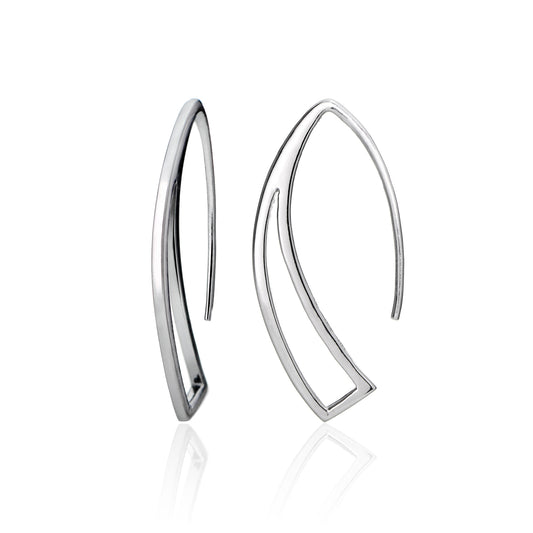 Sterling Silver Polished Geometric Drop Hook Earrings