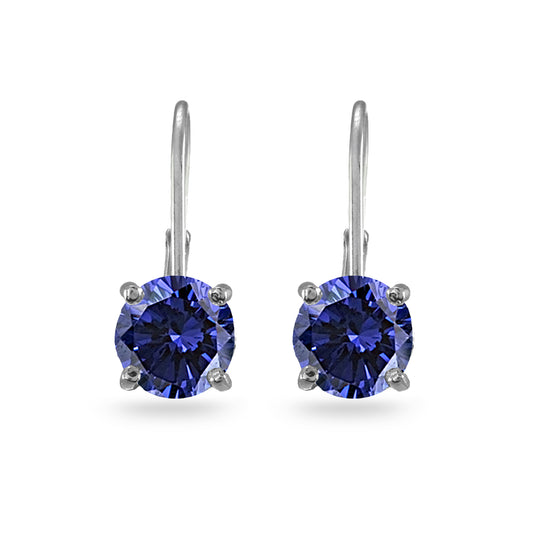 Sterling Silver Faux Tanzanite Round 7mm Leverback Earrings