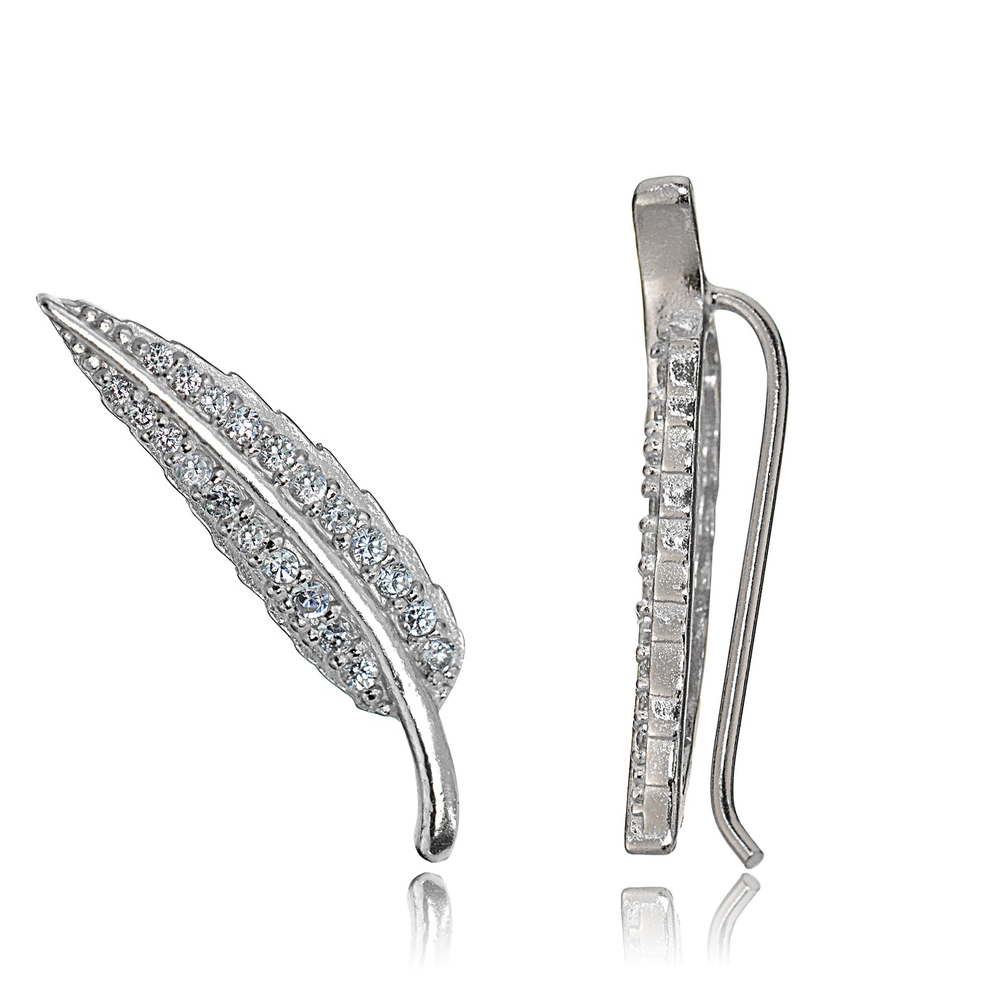 Sterling Silver Leaf Climber Crawler Cubic Zirconia Hook Earrings