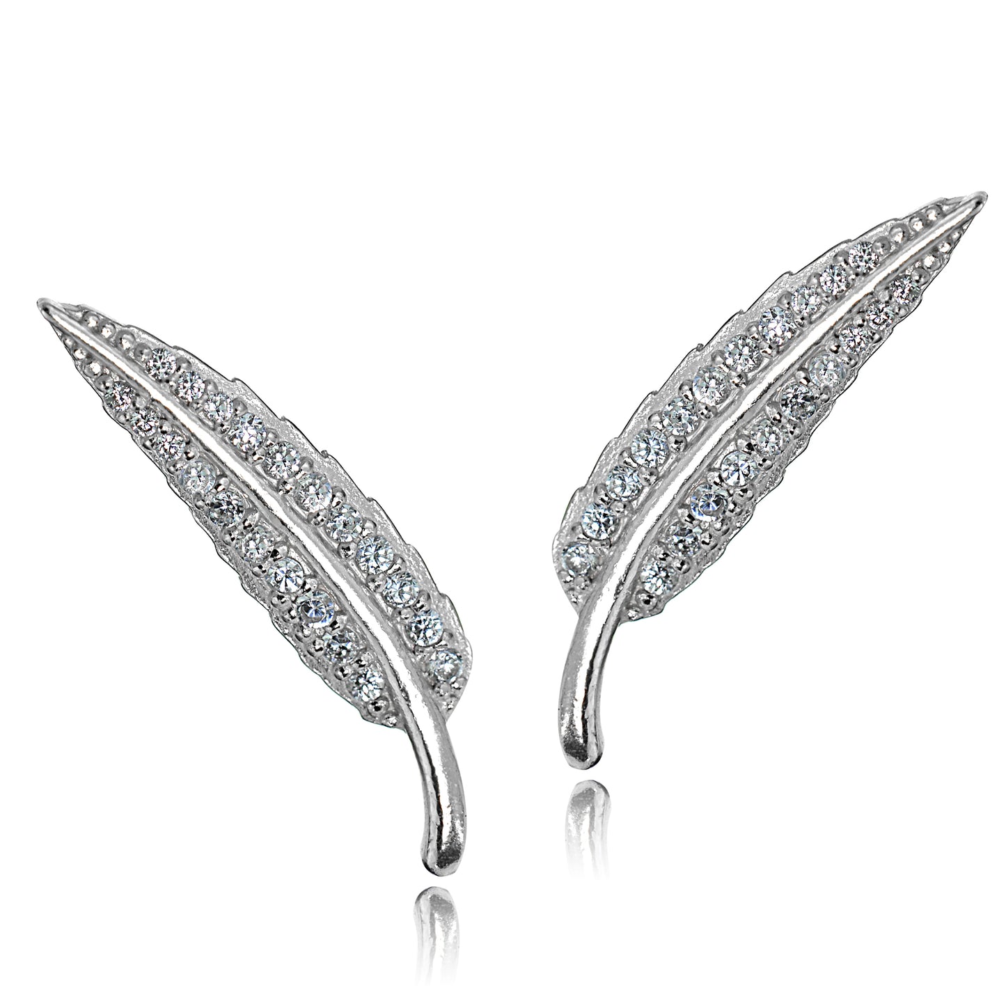 Sterling Silver Leaf Climber Crawler Cubic Zirconia Hook Earrings