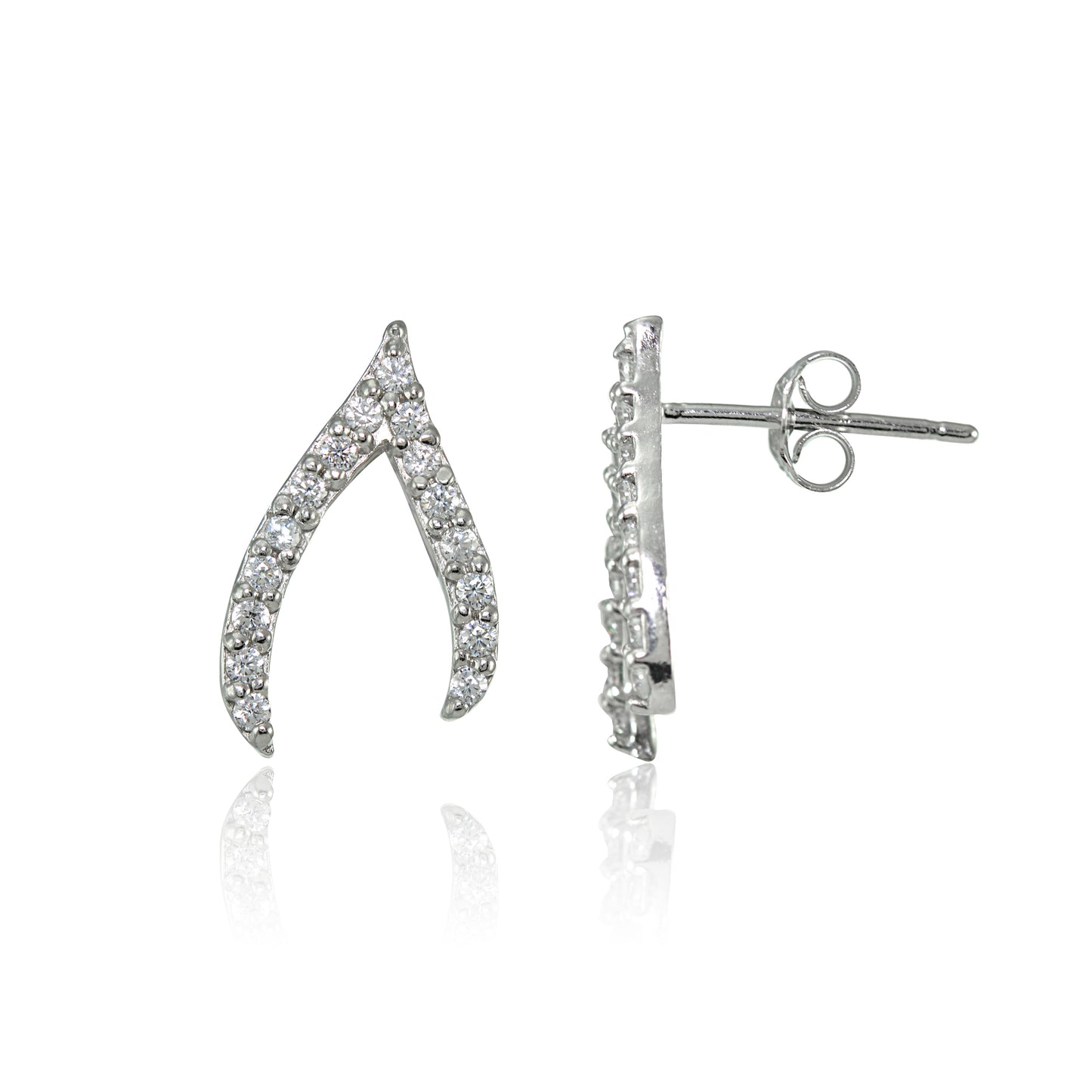 Sterling Silver Wish Bone Cubic Zirconia Stud Earrings