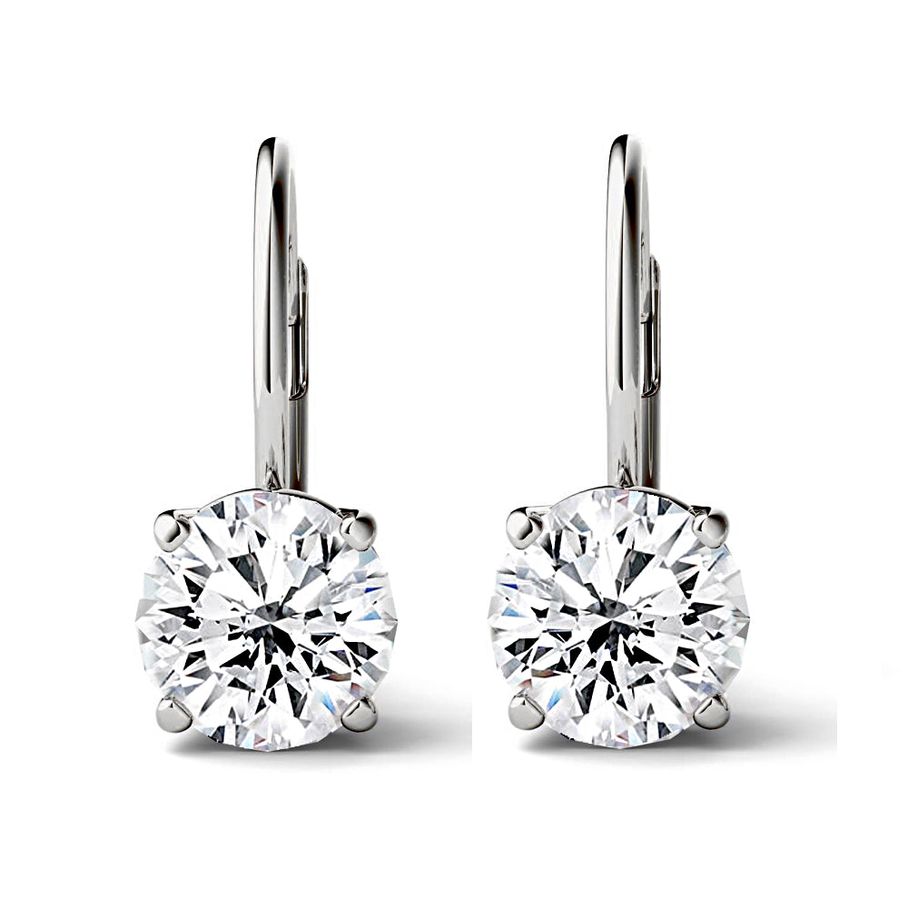 Sterling Silver Round Cubic Zirconia 7mm Leverback Drop Earrings