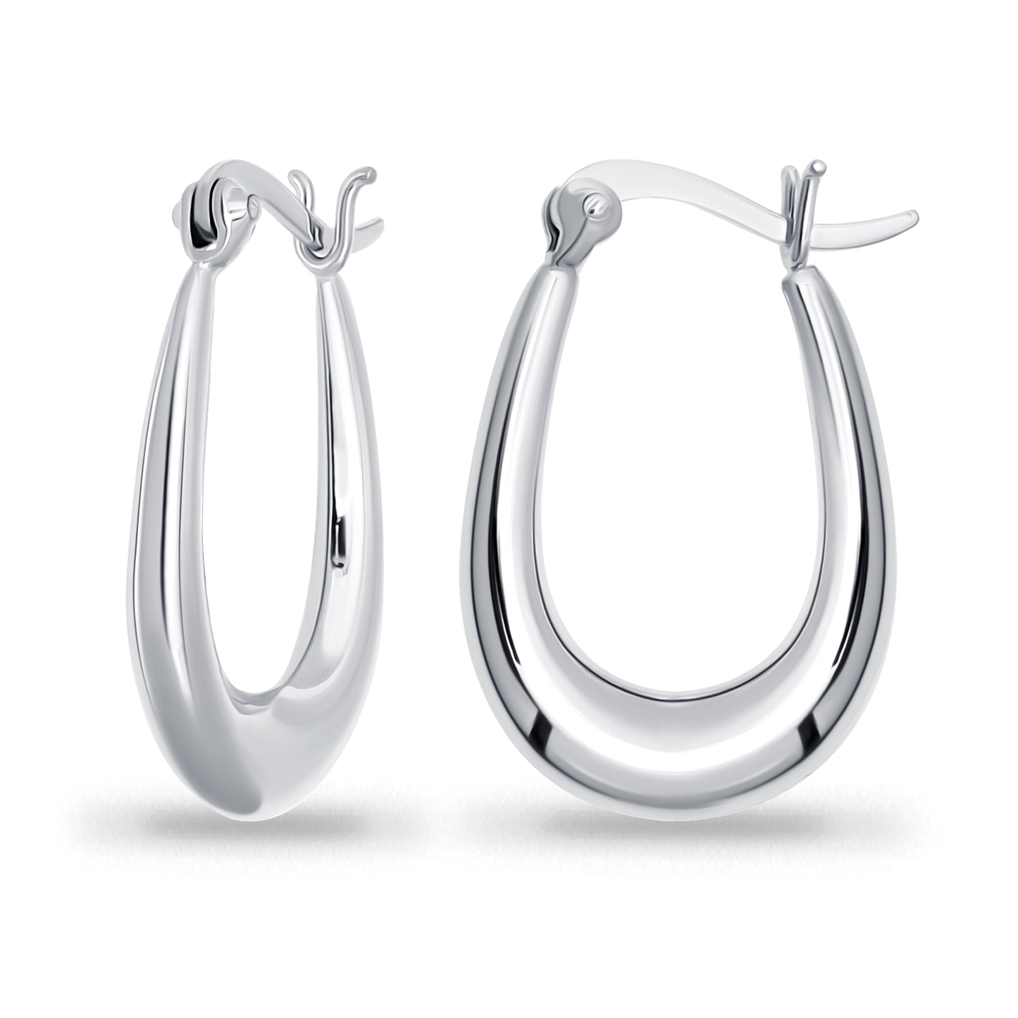 Sterling Silver Oval Puffed Polished Fashion Hoop Earrings