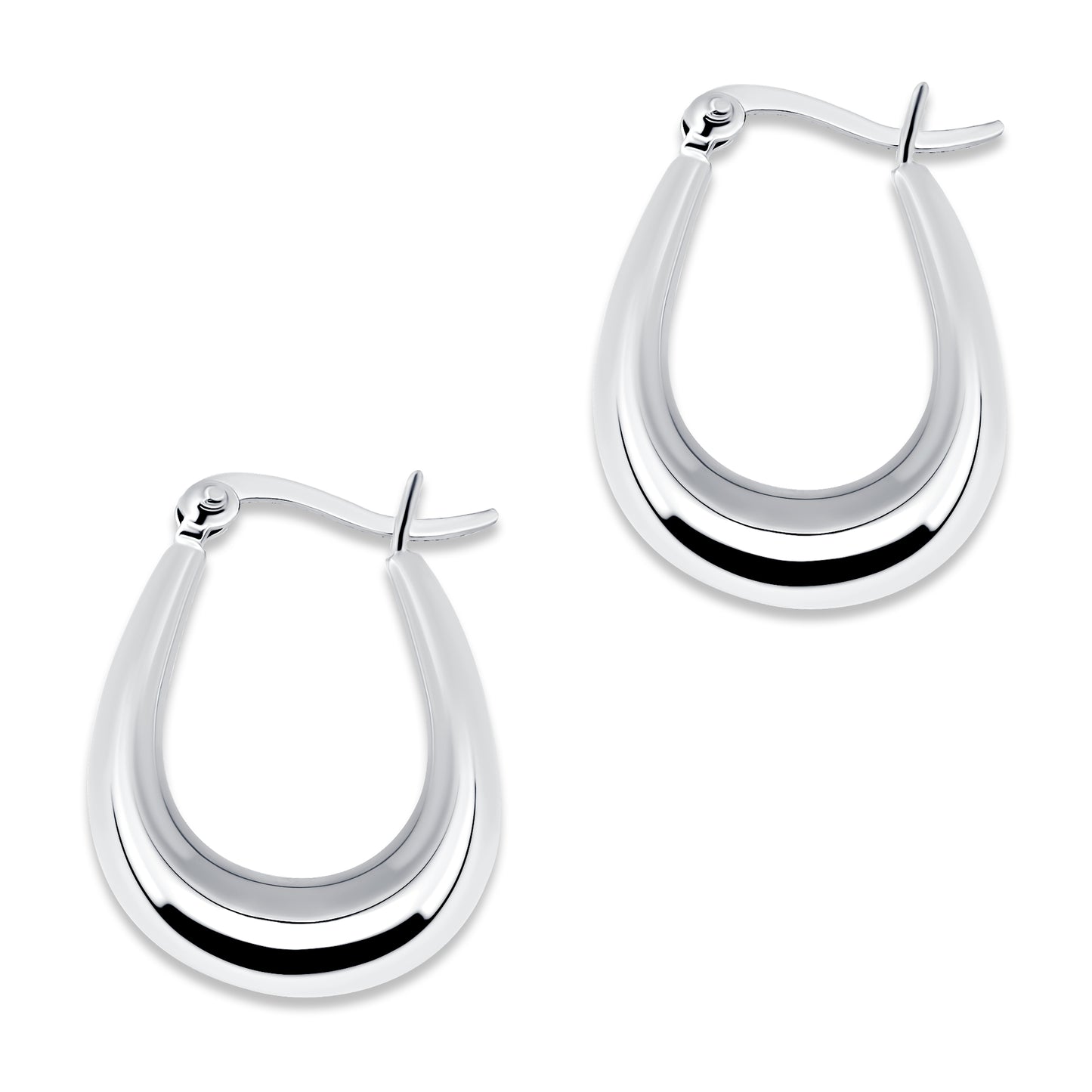 Sterling Silver Oval Puffed Polished Fashion Hoop Earrings