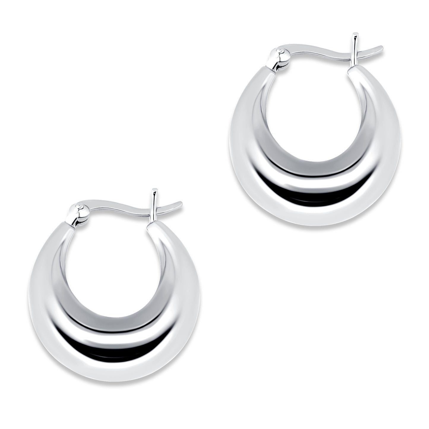 Sterling Silver Oval Puffed Polished Fashion Chunky Hoop Earrings