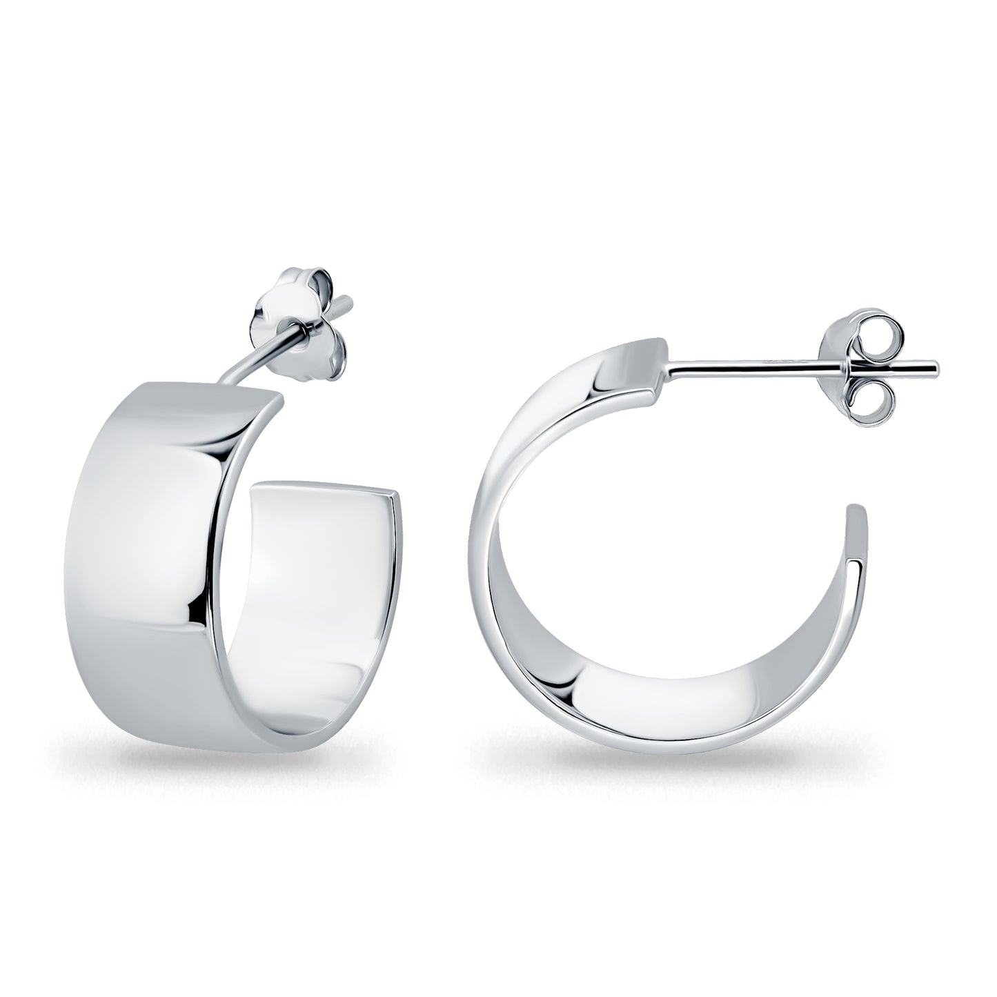 Sterling Silver Trendy Thin Square Edge Flat Round Open Hoop Huggie Earrings