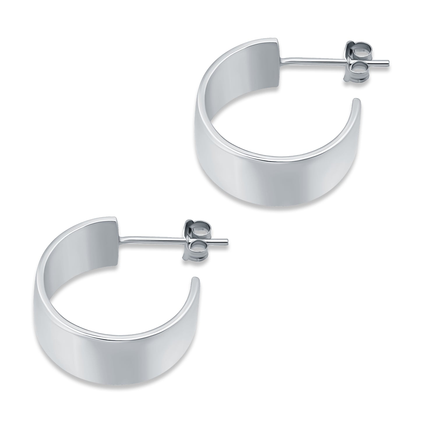 Sterling Silver Trendy Thin Square Edge Flat Round Open Hoop Huggie Earrings