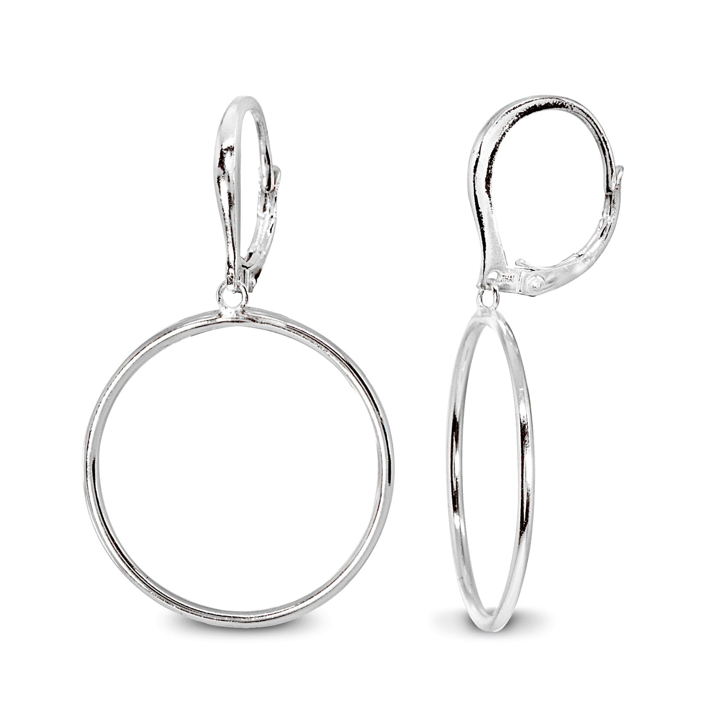 Sterling Silver 30mm Frontal Hoop Dangle Leverback Earrings