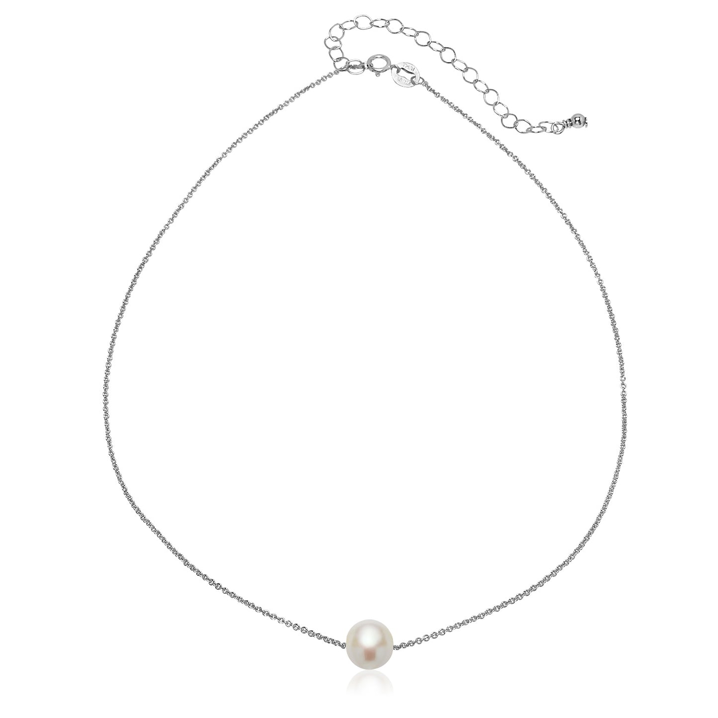 Sterling Silver White Freshwater Cultured Pearl Semi-round Ball Dainty Layered Choker Necklace