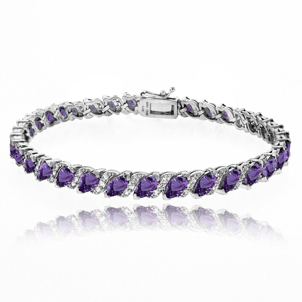 Sterling Silver African Amethyst Marquise-cut Tennis Bracelet for Women Girls with Jewelry Gift Box